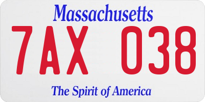 MA license plate 7AX038