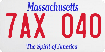 MA license plate 7AX040