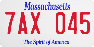 MA license plate 7AX045