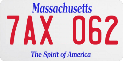 MA license plate 7AX062