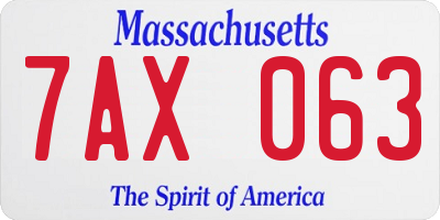 MA license plate 7AX063