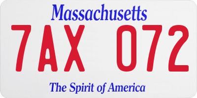 MA license plate 7AX072