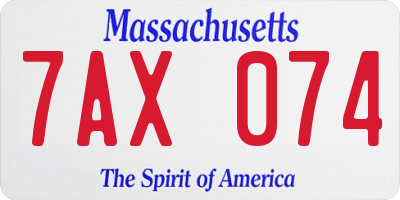 MA license plate 7AX074
