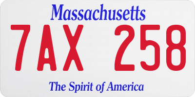 MA license plate 7AX258