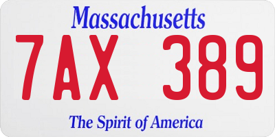MA license plate 7AX389