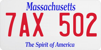 MA license plate 7AX502