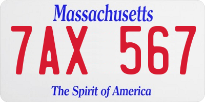 MA license plate 7AX567