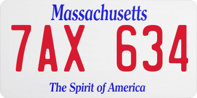 MA license plate 7AX634