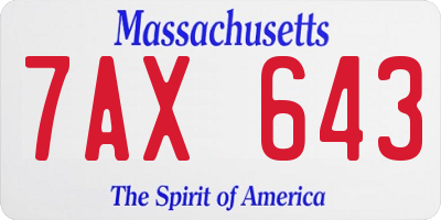 MA license plate 7AX643