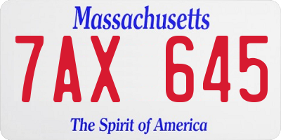 MA license plate 7AX645