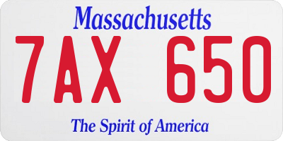 MA license plate 7AX650