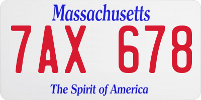 MA license plate 7AX678