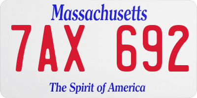 MA license plate 7AX692