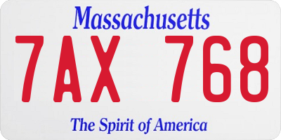 MA license plate 7AX768
