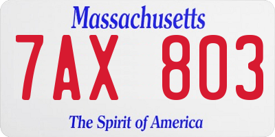 MA license plate 7AX803