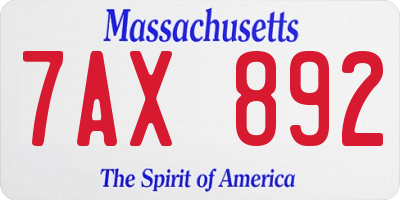 MA license plate 7AX892