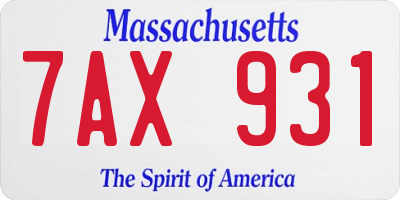 MA license plate 7AX931