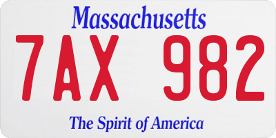 MA license plate 7AX982