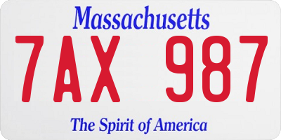 MA license plate 7AX987