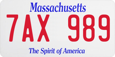 MA license plate 7AX989