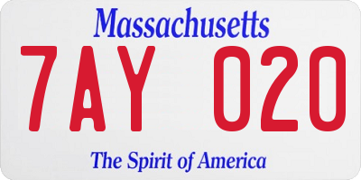 MA license plate 7AY020