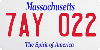 MA license plate 7AY022