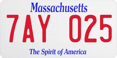 MA license plate 7AY025