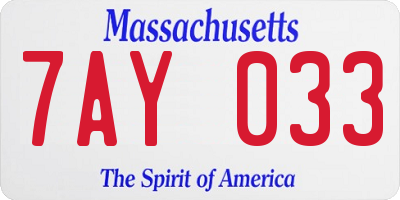 MA license plate 7AY033
