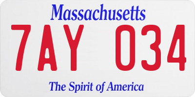 MA license plate 7AY034