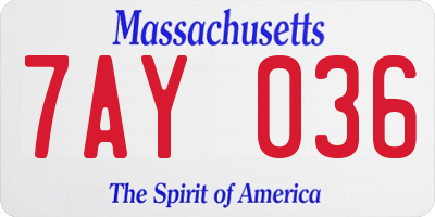 MA license plate 7AY036