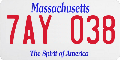 MA license plate 7AY038