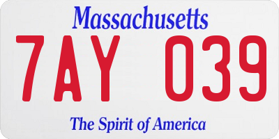 MA license plate 7AY039