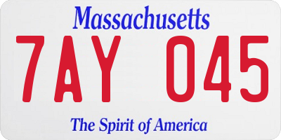 MA license plate 7AY045
