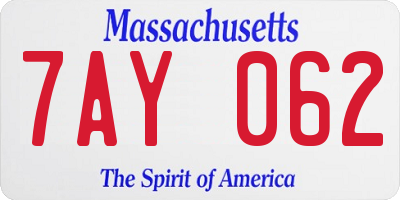 MA license plate 7AY062