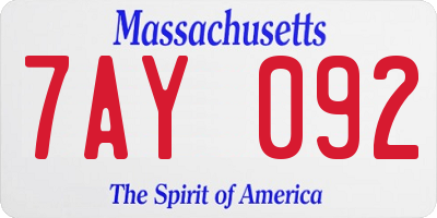 MA license plate 7AY092