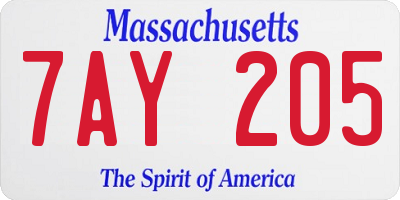 MA license plate 7AY205