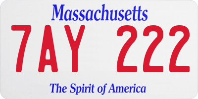 MA license plate 7AY222
