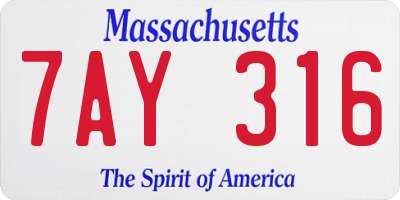 MA license plate 7AY316