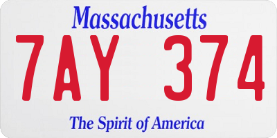 MA license plate 7AY374