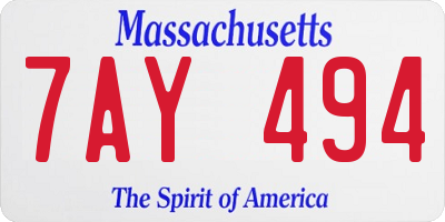 MA license plate 7AY494