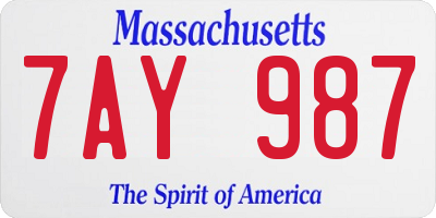 MA license plate 7AY987