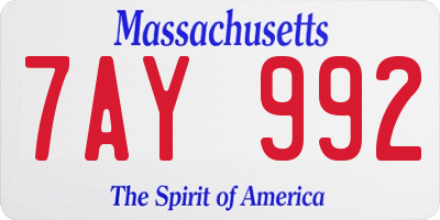 MA license plate 7AY992