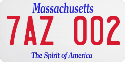 MA license plate 7AZ002