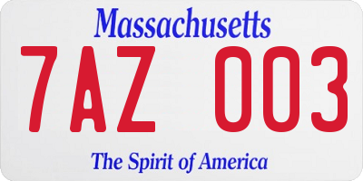 MA license plate 7AZ003