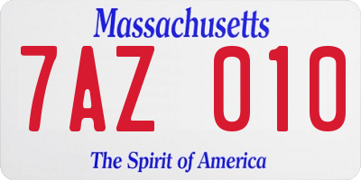 MA license plate 7AZ010