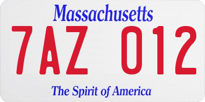MA license plate 7AZ012