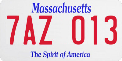 MA license plate 7AZ013