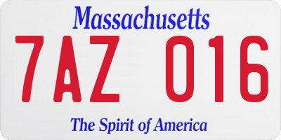 MA license plate 7AZ016