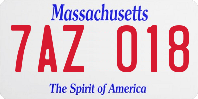 MA license plate 7AZ018