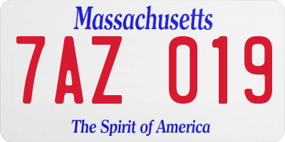 MA license plate 7AZ019